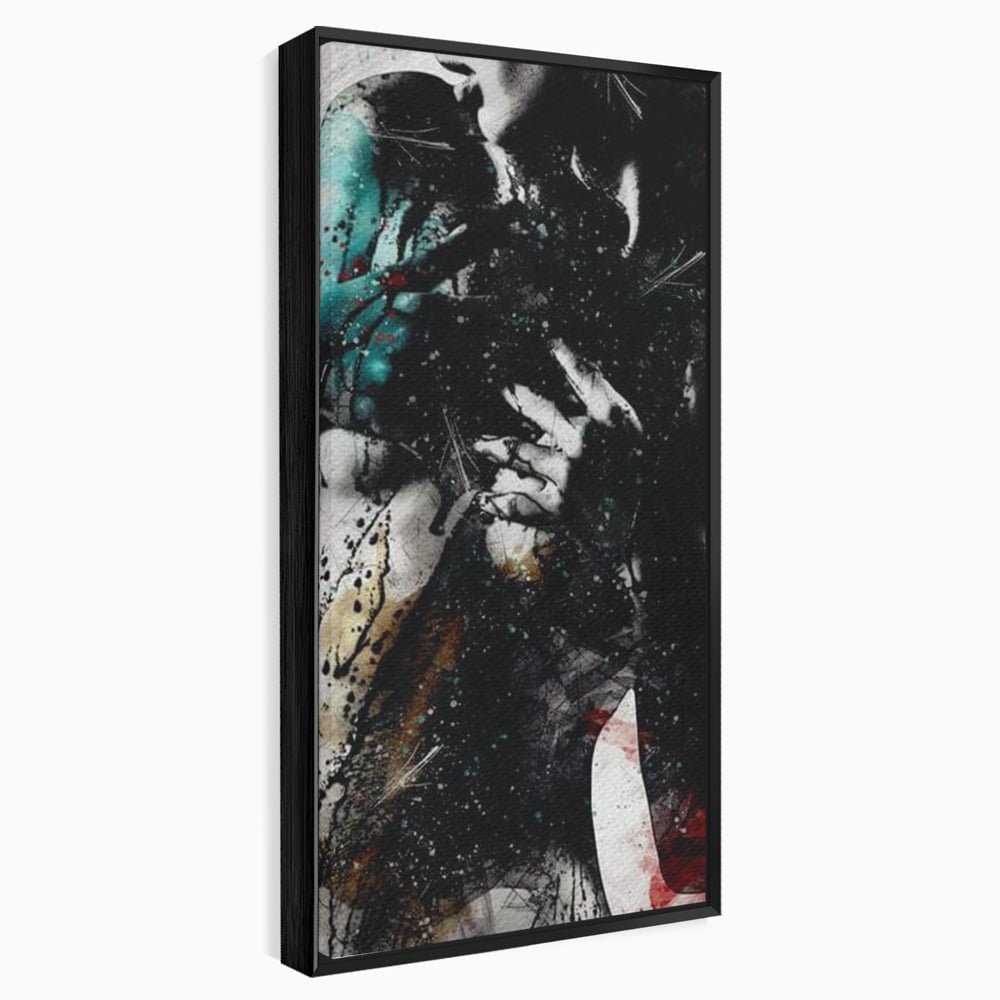 Tablou canvas cu tablou canvas cu silueta feminina si culori abstracte, in rama de aluminiu negru